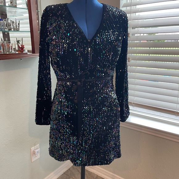 Habitual Girl ~ Raven Multi Sequins Wrap Dress  (size 16) - Picture 2 of 4